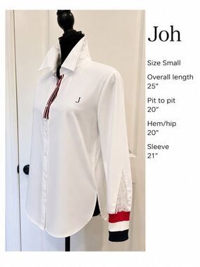 Joh White Button-Up Shirt with Lace & Striped Cuffs | Size Small